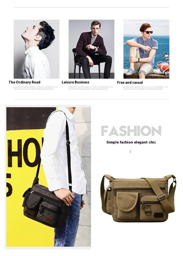 Men’s Canvas Messenger Bag – Multi-Pocket Travel Shoulder Satchel - Evallys.com