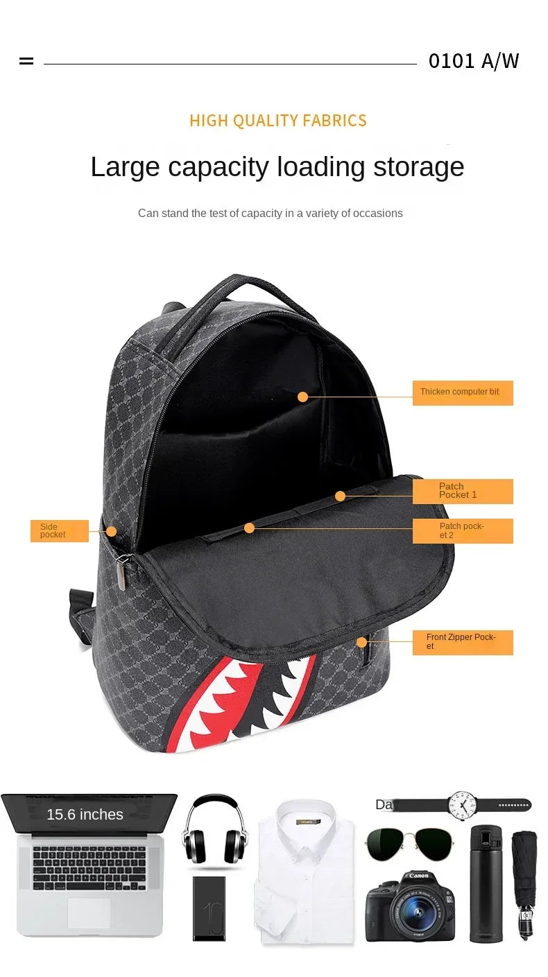 Shark Mouth Plaid Backpack – Large Laptop Bag for School & College - Evallys.com