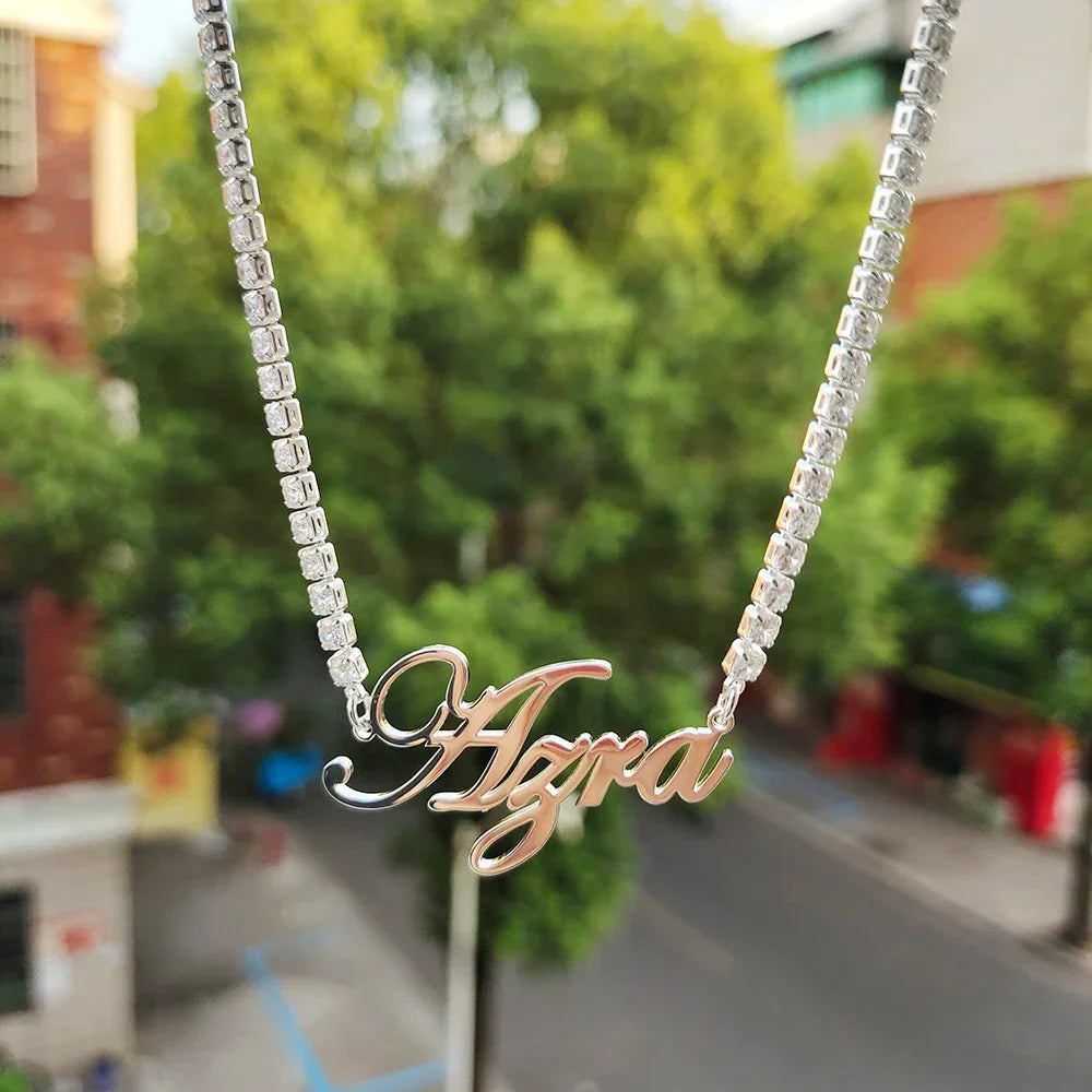 DODOAI Custom Name Necklaces with Tennis Chain Name Year Necklaces Numbers Personaliz Crystal Pendant Christmas Halloween Gifts - Evallys.com