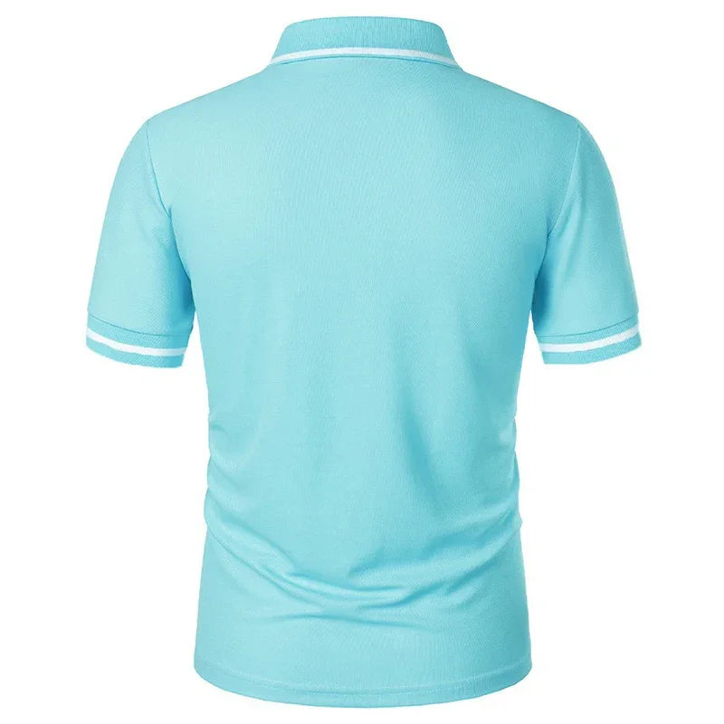 New Men's Short Sleeve Polo Shirts Solid Color Casual T-shirt Summer Trendy Breathable Loose Basic Splice Top Pockets Men Shirts - Evallys.com