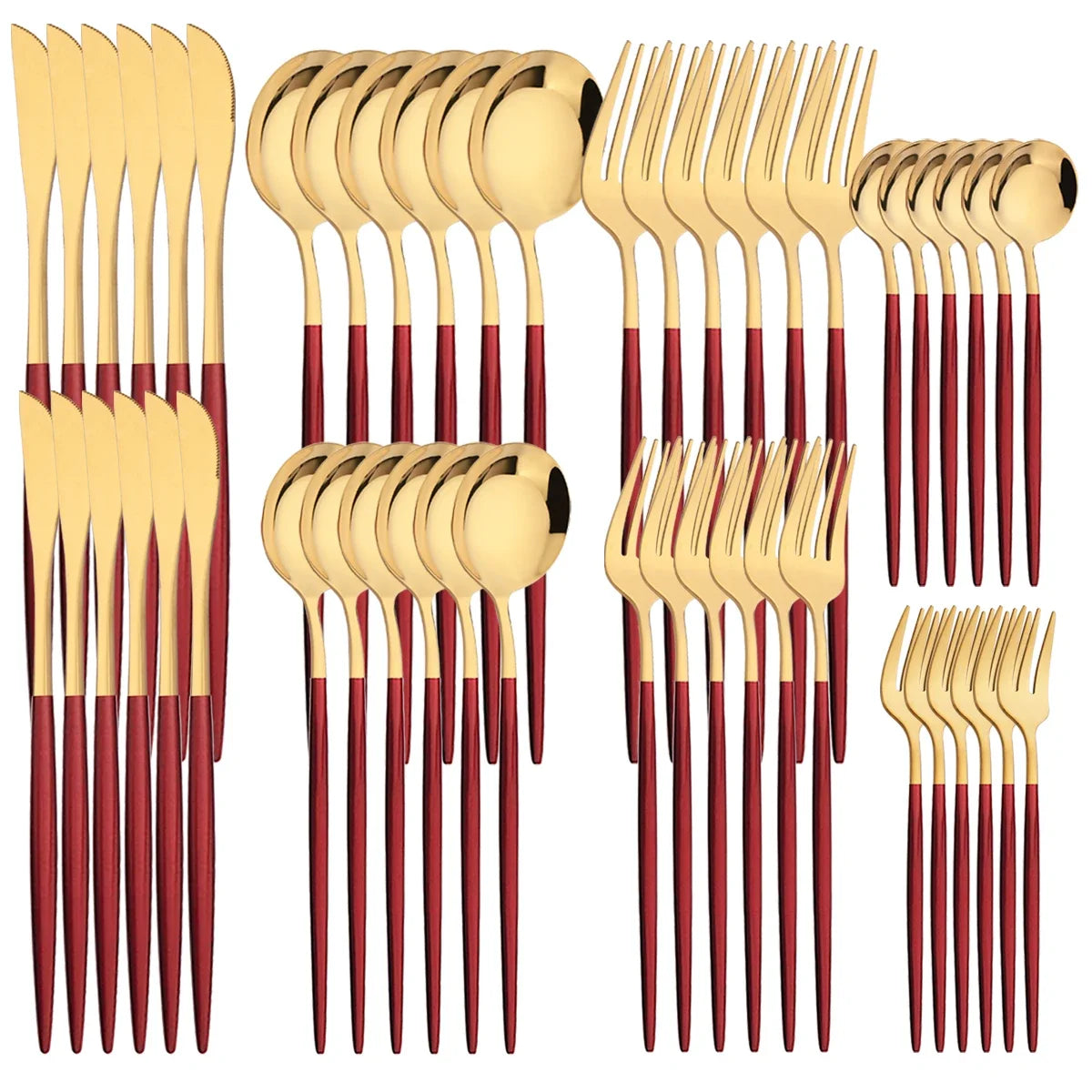 48pcs Black Gold Cutlery Set Knife Fork Coffee Spoon Dinnerware Stainless Steel Tableware Flatware Western Kitchen Silverware
