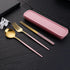 3pcs Thin Portuguese portable stainless steel cutlery chopsticks, forks, spoons, student home outdoor picnic tableware