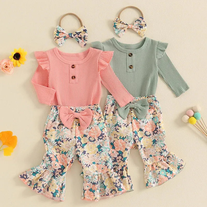 Adorable Baby Girls Winter Outfits Cozy Knit Sweater and Fleece Lined Leggings Set with Matching Bow Headband 3 Piece Clothing - Evallys.com