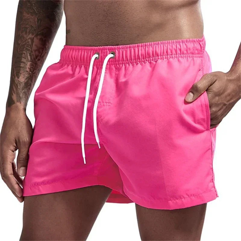 Mens Swim Trunks with Mesh Lining Side Pockets Solid Beach Shorts Quick Dry Lightweight Drawstring Board Shorts Summer Swimwear - Evallys.com