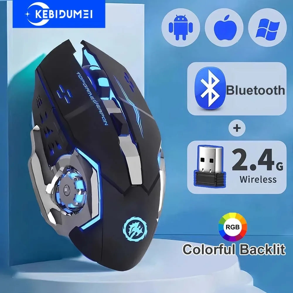 2.4G Wireless Mouse Bluetooth Mouse RGB Backlit Gaming Mouse Rechargeable Mice Silent Mouse 3600 DPI Mouse for Macbook Laptop - Evallys.com