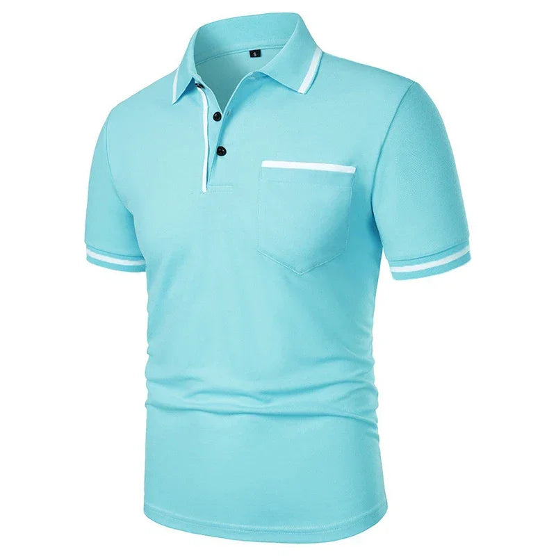 New Men's Short Sleeve Polo Shirts Solid Color Casual T-shirt Summer Trendy Breathable Loose Basic Splice Top Pockets Men Shirts - Evallys.com