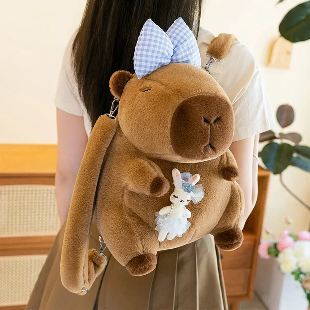 Cute Capybara Plush Backpack Funny Kawaii Doll Fur Bag Cartoon Capybara Shoulder Bag Soft Girl Small Backpack for Girls Children - Evallys.com