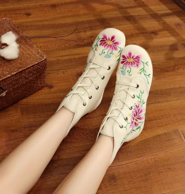 Women’s Ethnic Embroidery Shoes – Vintage Hanfu Canvas Sneakers - Evallys.com