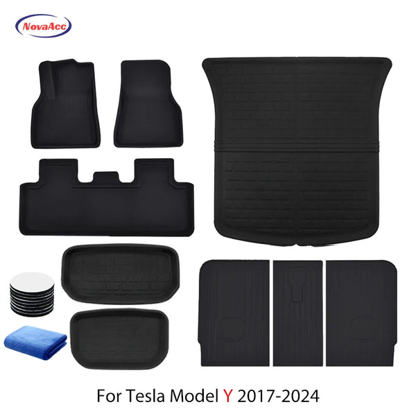 NovaAcc For Tesla Floor Mats Model Y 2017-2024 Left Rudder All Weather Waterproof Trunk Mats Cargo Liner Trunk Accessories - Evallys.com # #