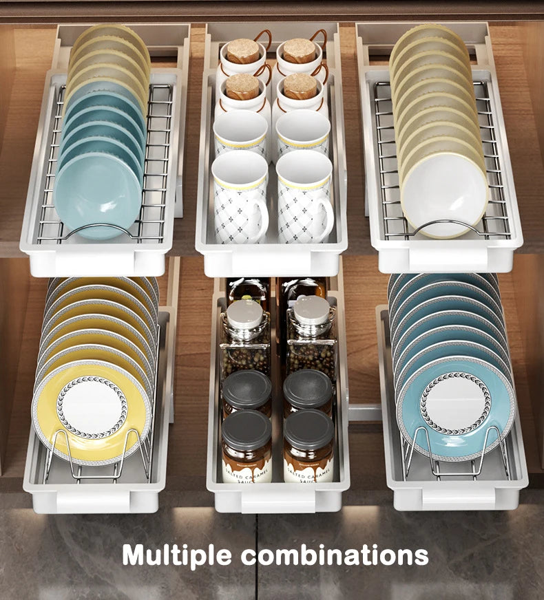 Kitchen Pull Out Dish Racks With Drainboard Drawer Storage Sliding Mesh Cabinet Basket for Accessorie Pull Out Cabinet Organizer