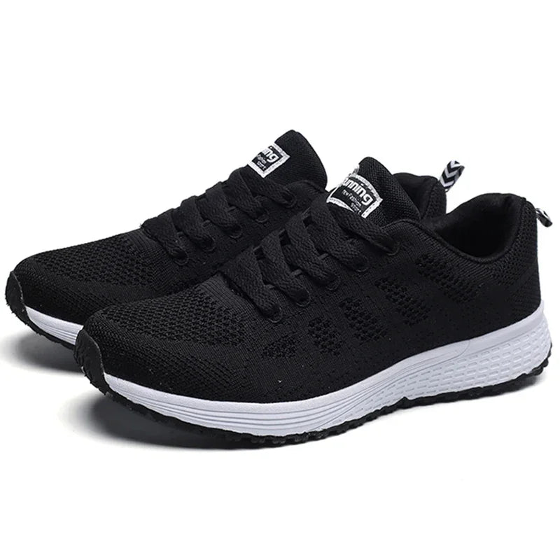 Women's Sneakers Breathable 2025 New Fashion Flat Outdoor Woman Vulcanize Shoes Mesh Fabric Lace Up Ladies Shoes Female Footwear - Evallys.com