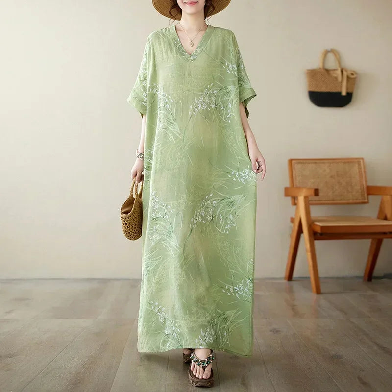 Vintage Cotton Summer Maxi Dress – Harajuku Floral Beachwear - Evallys.com