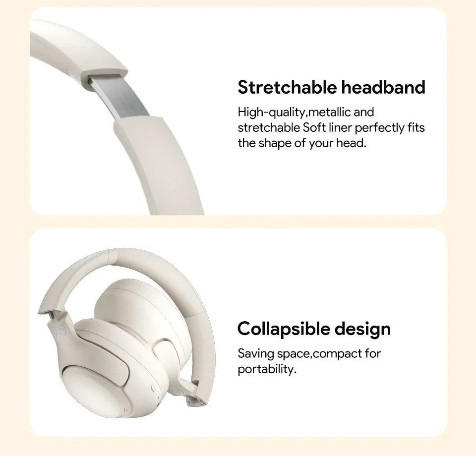 QCY H3 ANC Wireless Headphones Bluetooth 5.4 Hi-Res Audio Over Ear Headset 43dB Hybrid Active Noise Cancellation Earphones 60H - Evallys.com