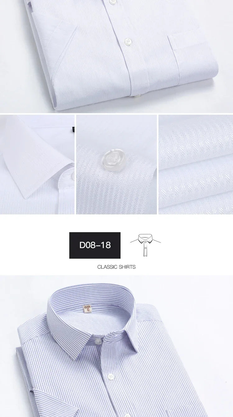 2022 Plus Size 8xL 7XL 6XL Men's Business Short Sleeve Fomal Shirts Man Striped Summer Work Dress Shirt Soft White - Evallys.com