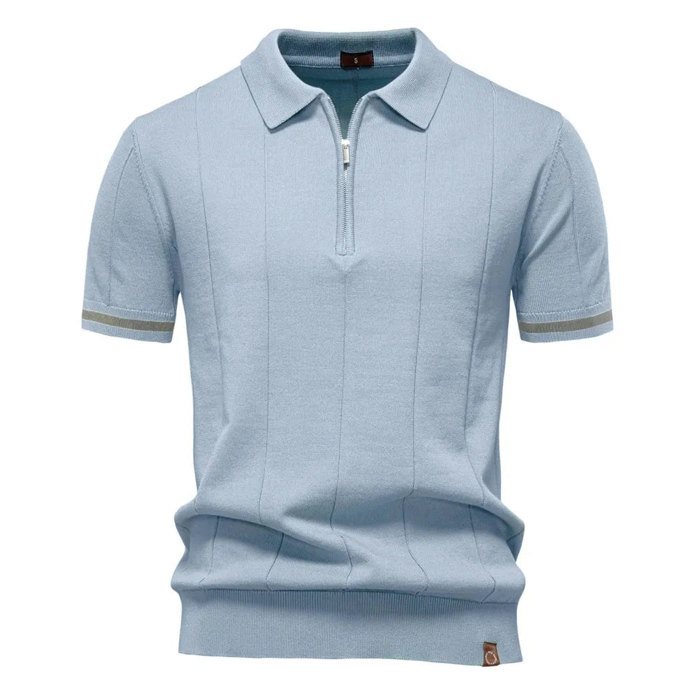 AIOPESON Men's Solid Color Sport Zipper Polo Shirt Athletic Social Polo Shirts for Men Office Slim Fit Polo - Evallys.com