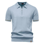 AIOPESON Men's Solid Color Sport Zipper Polo Shirt Athletic Social Polo Shirts for Men Office Slim Fit Polo - Evallys.com