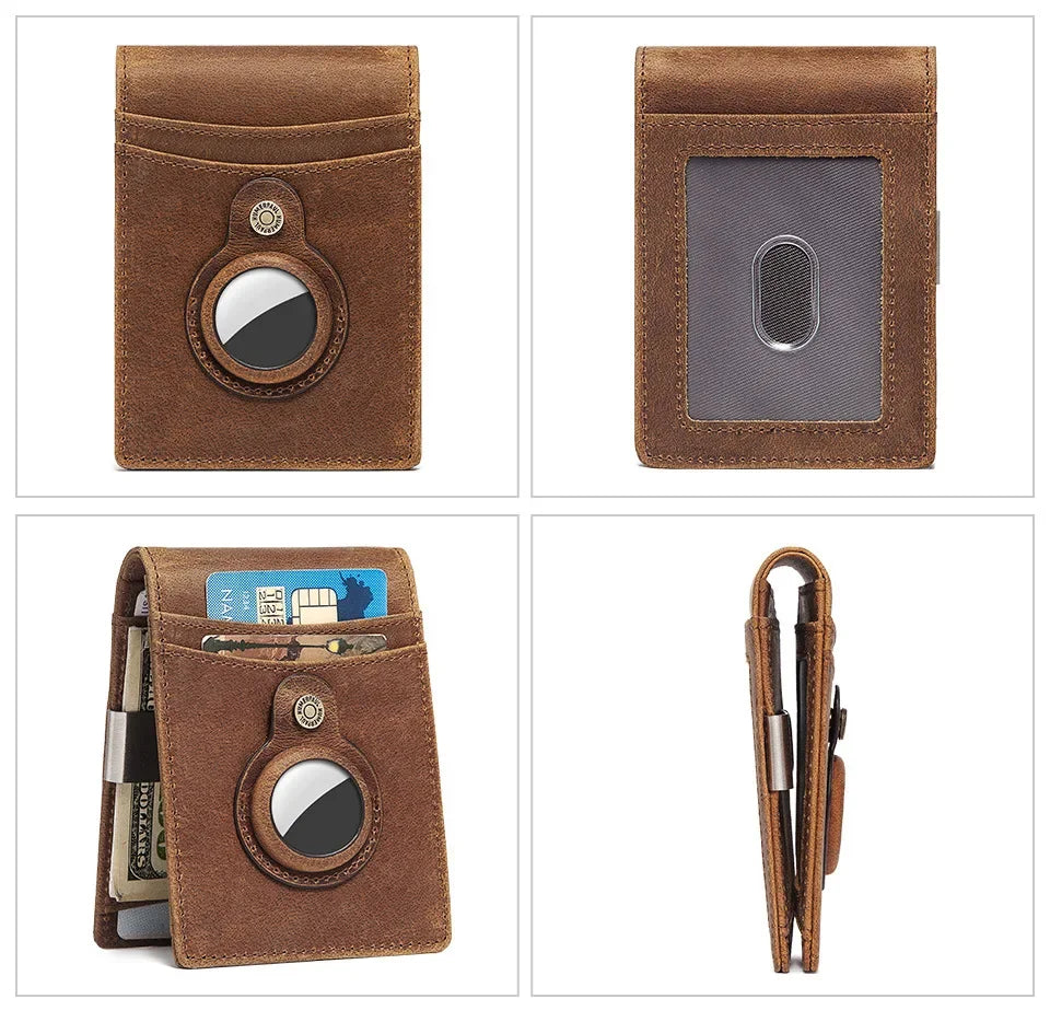 RFID Cowhide Leather Small Wallets AirTag high quality Man's Card Holders Short Wallets Money Clips Women - Evallys.com