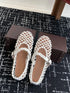 Women’s Metallic Leather Ballet Flats – Woven Mary Janes with Buckle Strap - Evallys.com