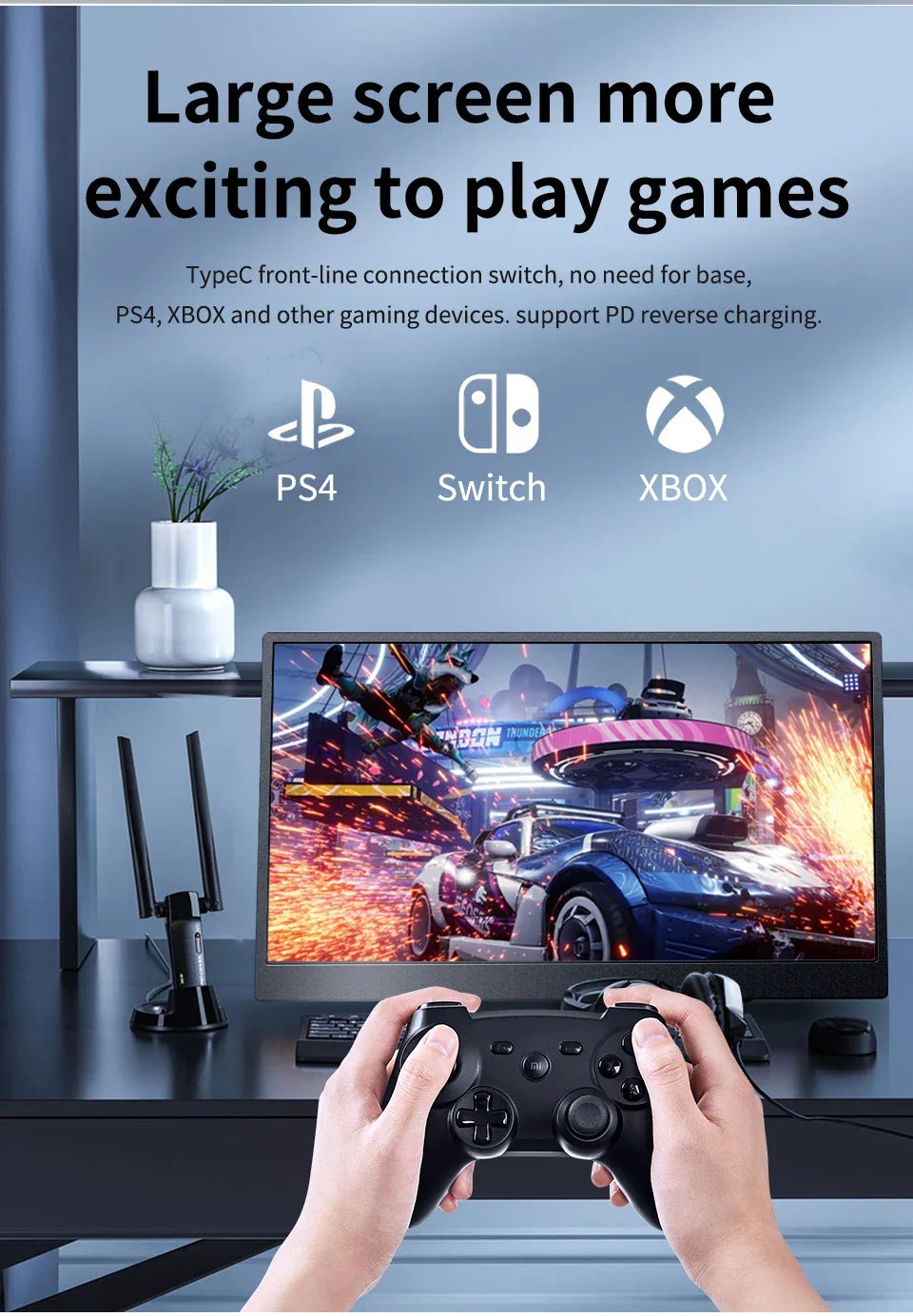HGFRTEE 15.6inch Portable Monitor FHD-IPS Panel Second Screen for Laptop Gaming Extended Display with Type C HDMI - Evallys.com