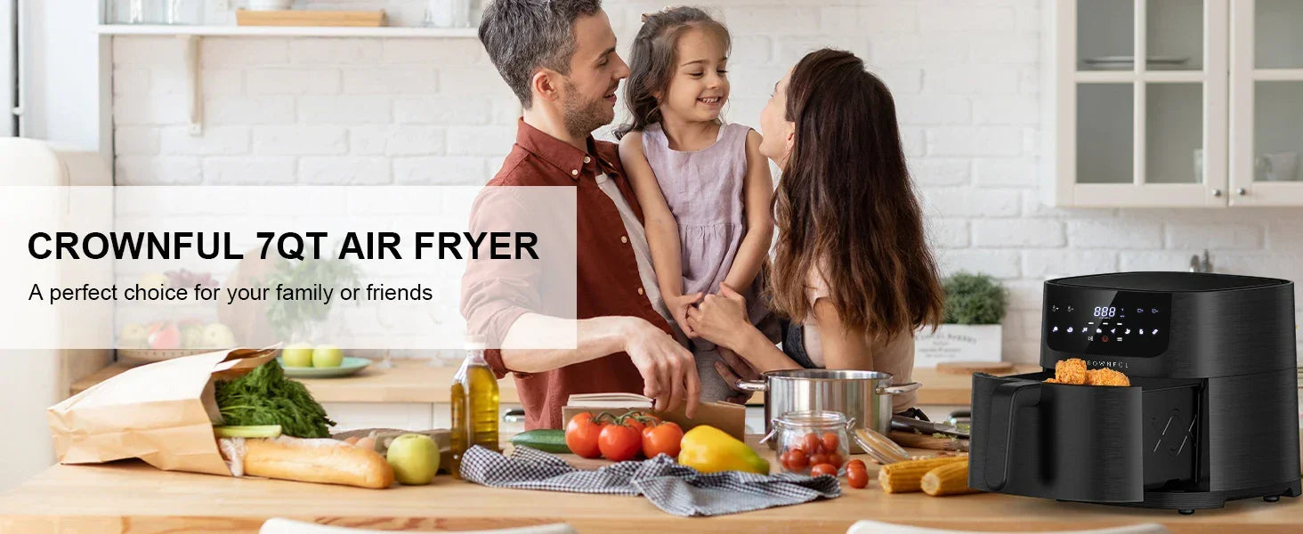CROWNFUL Air Fryer 7L Touch-screen Display Air Fryer Oven with 8 Cooking Programs Oilless Electric Cooker and Nonstick Basket - Evallys.com