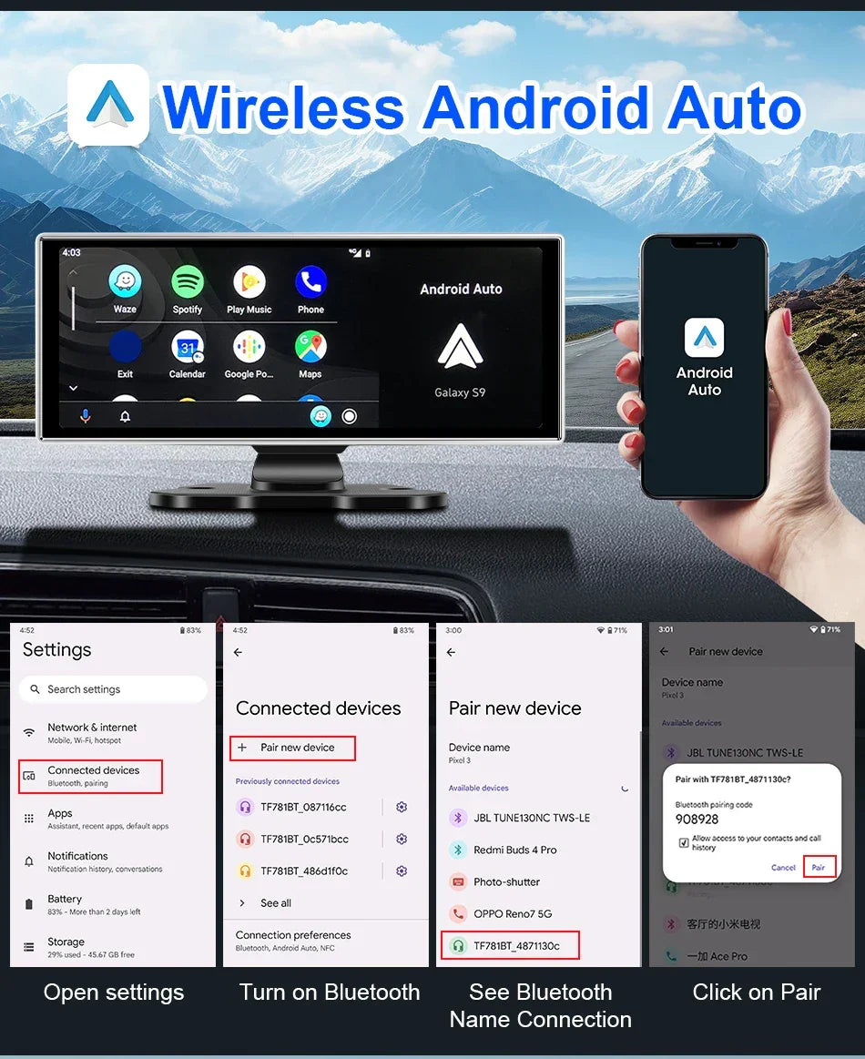 11.26 inch Car DVR 4K Dash Cam Dual Lens Wireless Carplay & Android Auto Video Recorder Monitor GPS Navigation 5G Wifi FM AUX - Evallys.com