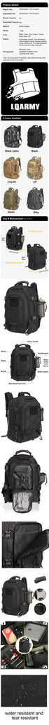 LQARMY 60L Military Tactical Backpack Army Molle Assault Rucksack Outdoor Travel Hiking Rucksacks Camping Hunting mochila hombre - Evallys.com