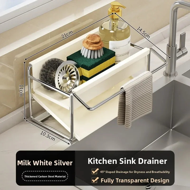 Stainless steel sponge rack sink drain rack Multifunctional countertop rag storage rack Sponge storage rack kitchen supplies