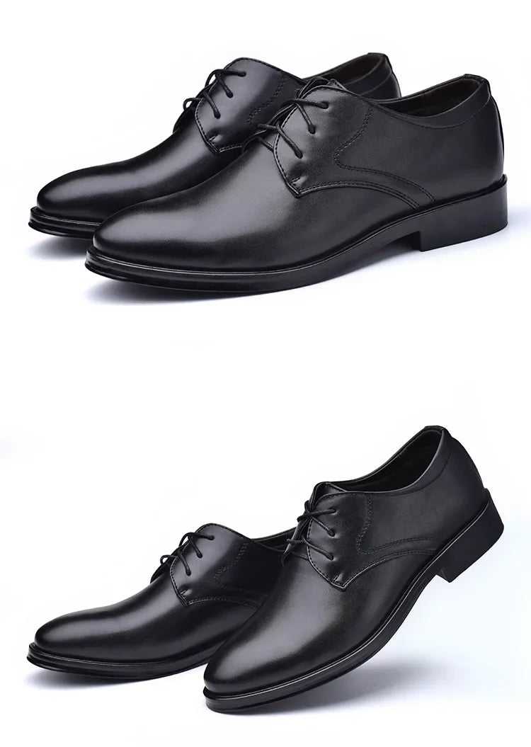 Men Dressing Shoes Formal for Men's Casual Shoe Leather Social Wedding Designer Pointed Toe Black Office Winter Shoes Brand 2023 - Evallys.com