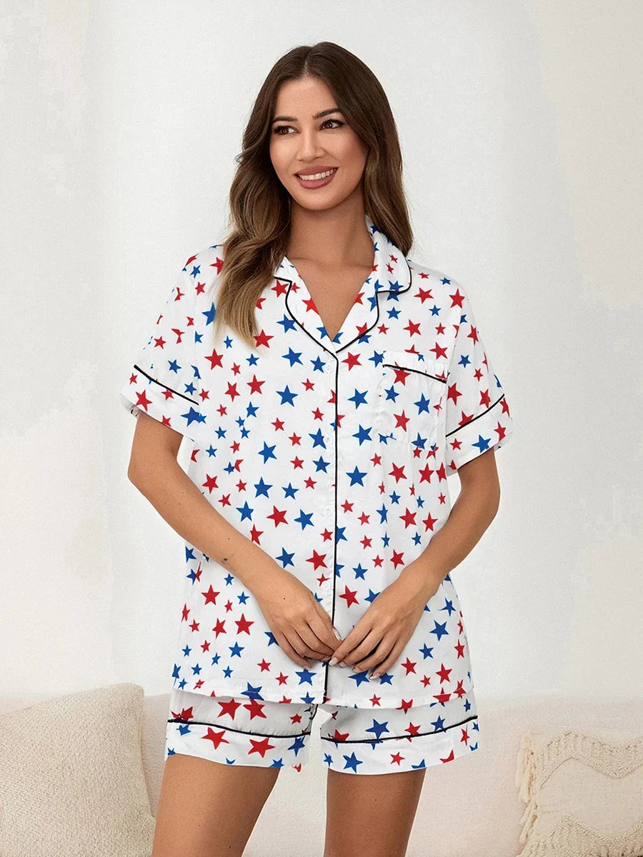 Women’s 4th of July Pajama Set – Stars & Stripes Summer Loungewear - Evallys.com