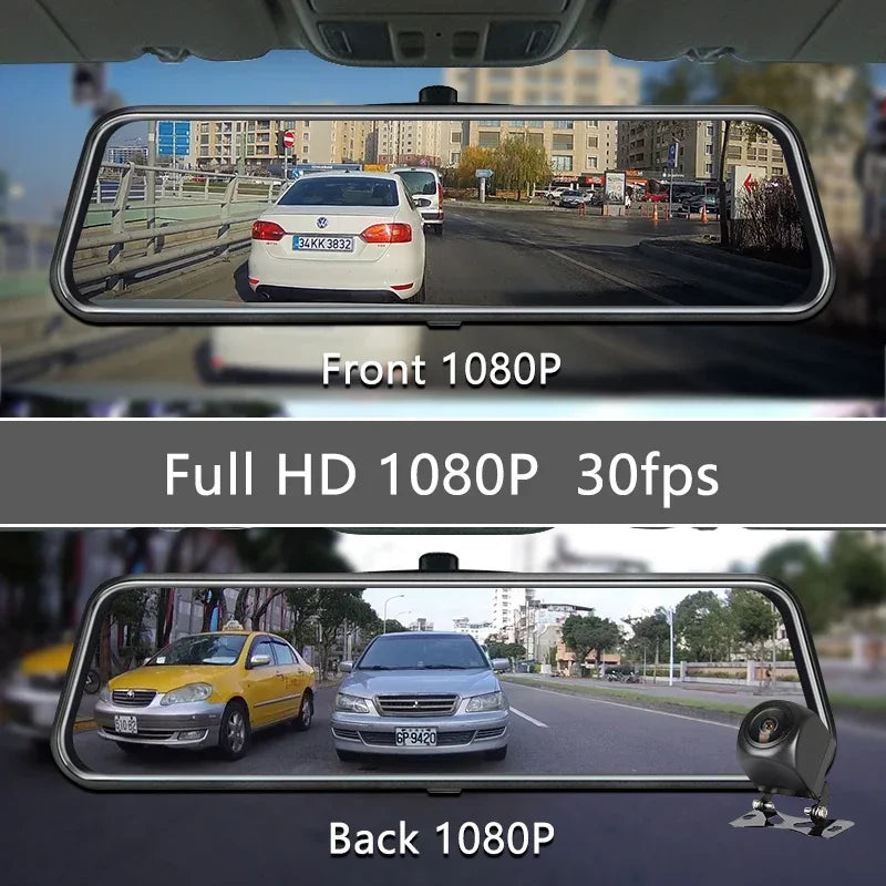 10 Inch Mirror Camera for Car Touch Screen Video Recorder Rearview mirror Dash Cam Front and Rear Camera Mirror DVR Black Box - Evallys.com