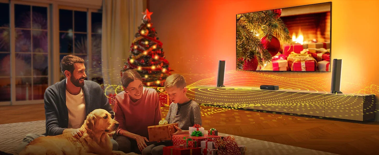 ULTIMEA 180W 5.0 Sound Bar for tv, PC SoundBar with RGB for Home Theater, Detachable Soundbar with App Control, HDMI-ARC/Opt/AUX - Evallys.com