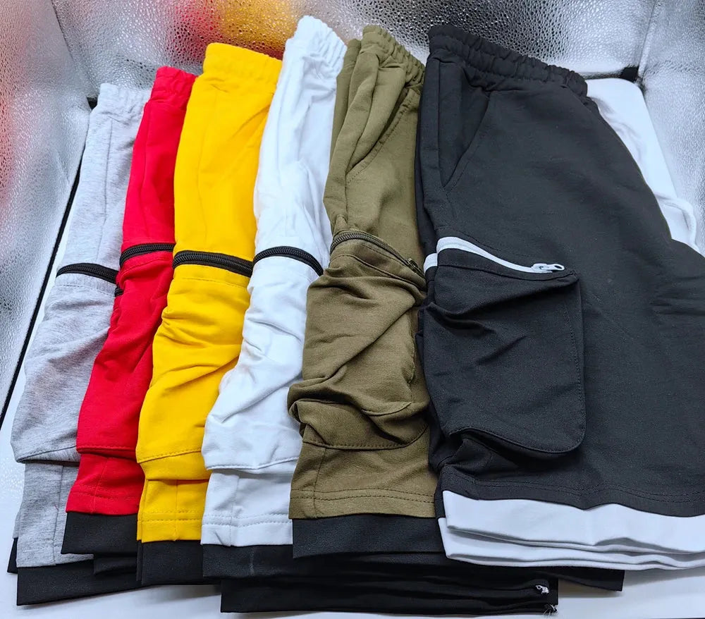 Mens Summer Cargo Shorts Cotton Workout Fitness Shorts Breathable Jogger Training Gyms Bodybuilding Multi Pocket Yellow Shorts - Evallys.com