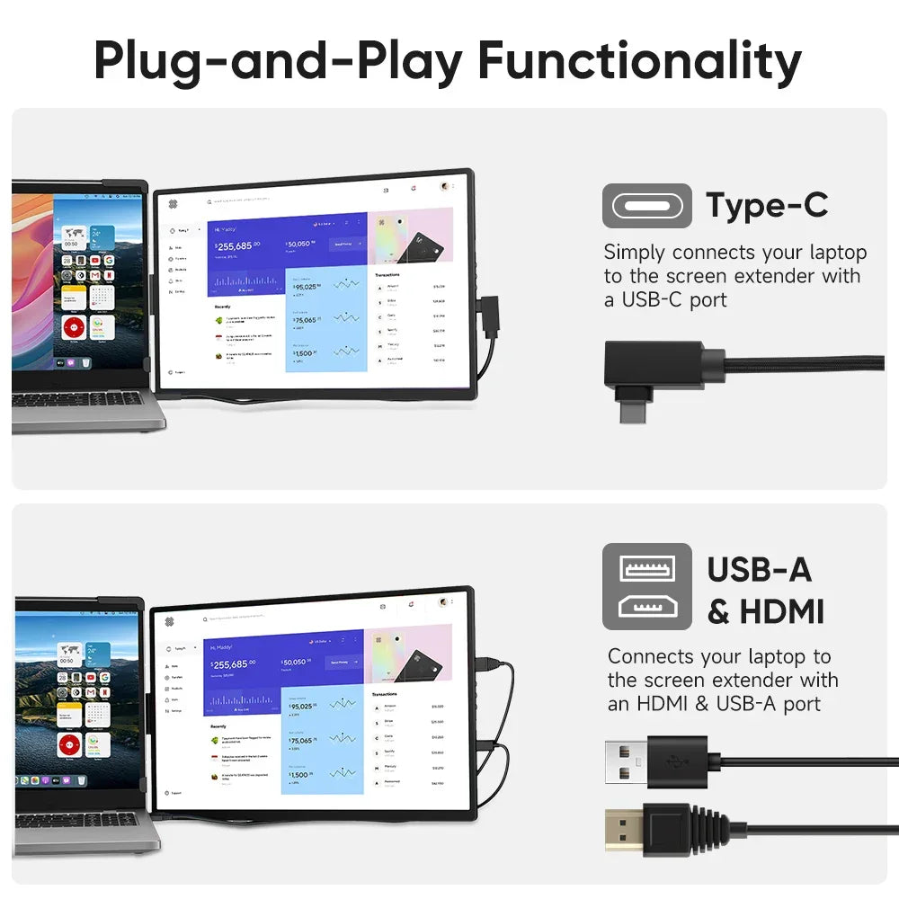 Dopesplay 14.1inch Portable Monitors 1200P FHD IPS Single Dual Second Screen Extender Display For Phone PC Mac 13.3-17" Laptops - Evallys.com