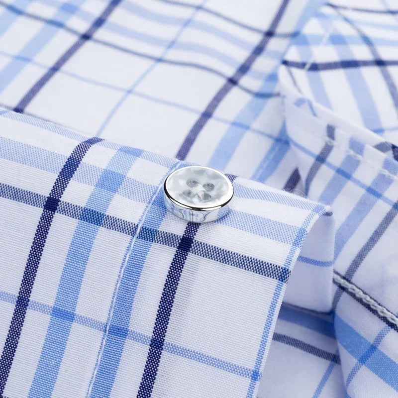 High Quality Men's Plaid Short Sleeve Shirts Business Casual Striped Turn-Down Collar Summer Man Shirt - Evallys.com