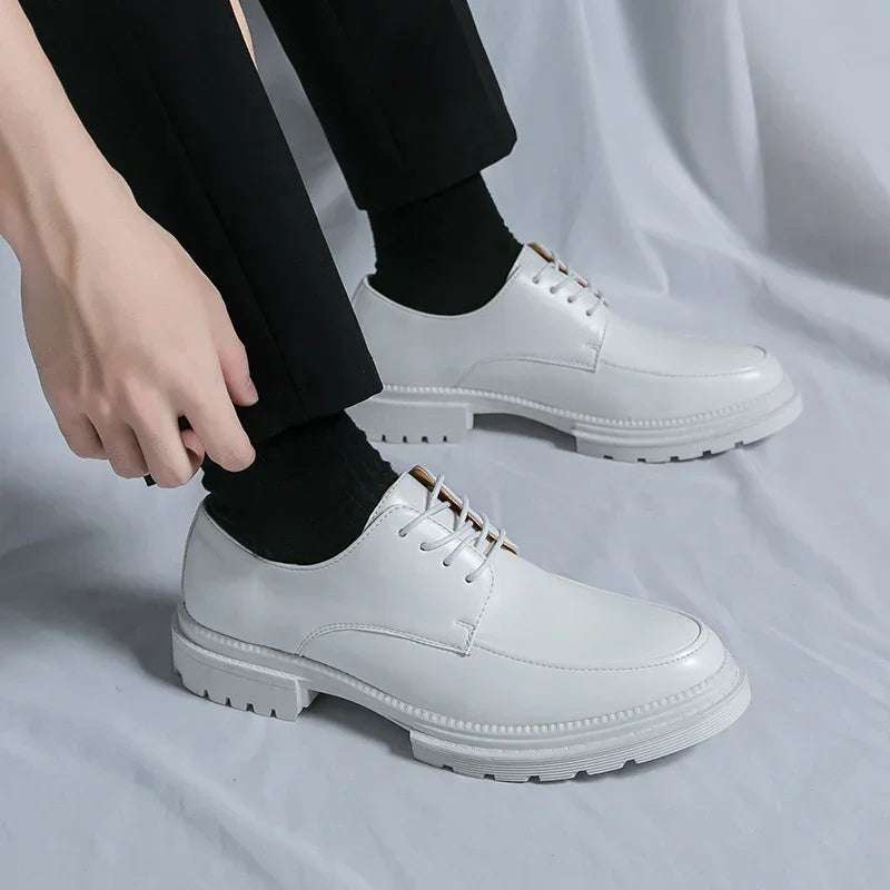 Mens Oxford White Leather Shoes Whole Luxury Formal Business Wedding Dress Shoes for men Thick bottom Casual Original Moccasins - Evallys.com