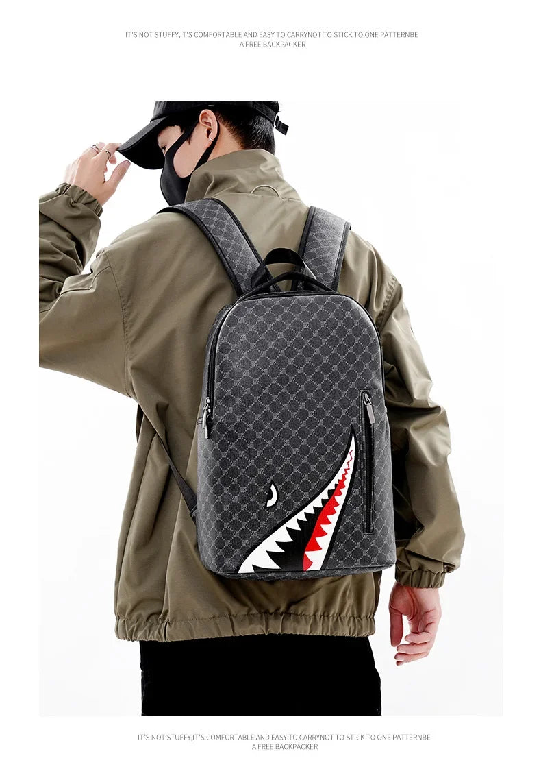 Shark Mouth Plaid Backpack – Large Laptop Bag for School & College - Evallys.com