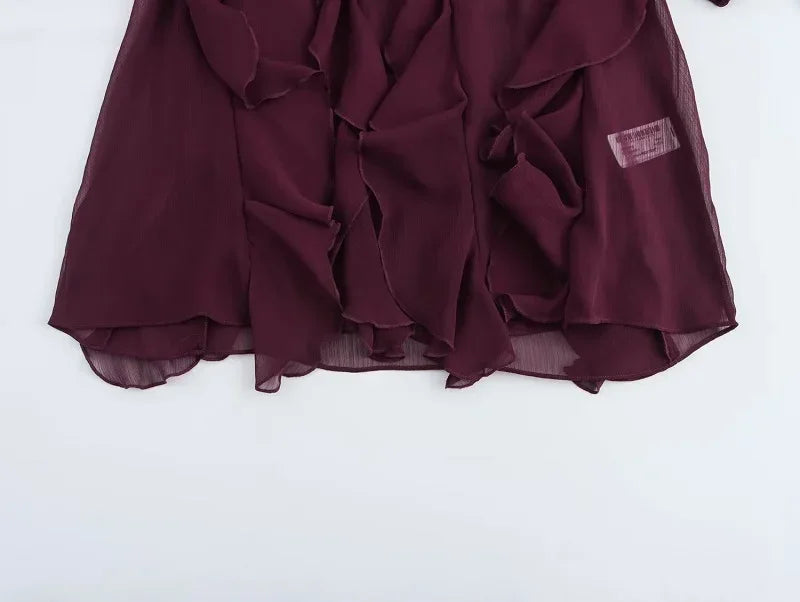 MUJER Ruffle Blouse – Semi Sheer Chiffon Fairy Shirt for Women 2025 - Evallys.com
