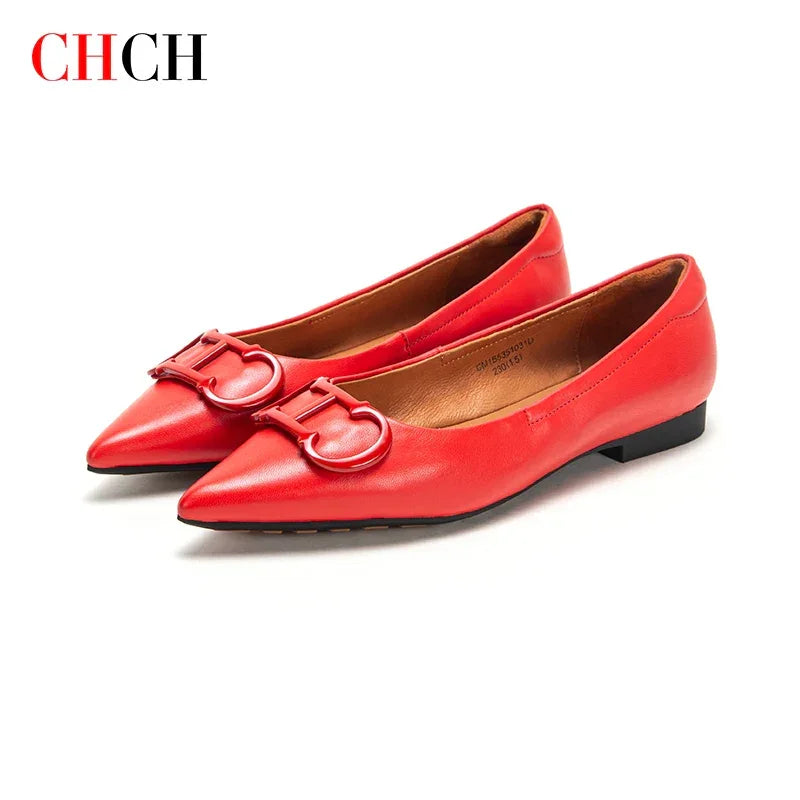 Women’s Retro Pointed Toe Flats – Classic PU Leather Office Shoes - Evallys.com