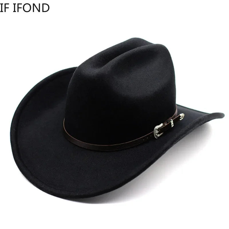 Vintage Western Cowboy Hat – Unisex Wide Brim Leather Jazz Cap - Evallys.com