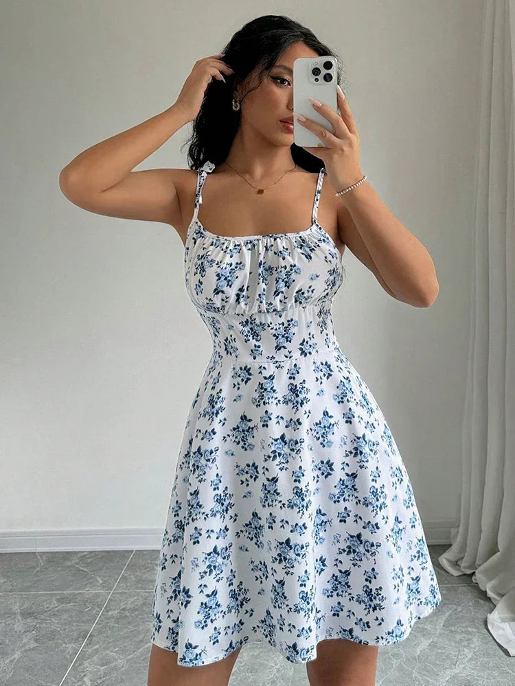 Women’s Summer Floral Spaghetti Strap Mini Dress – Beach Sundress 2025 - Evallys.com
