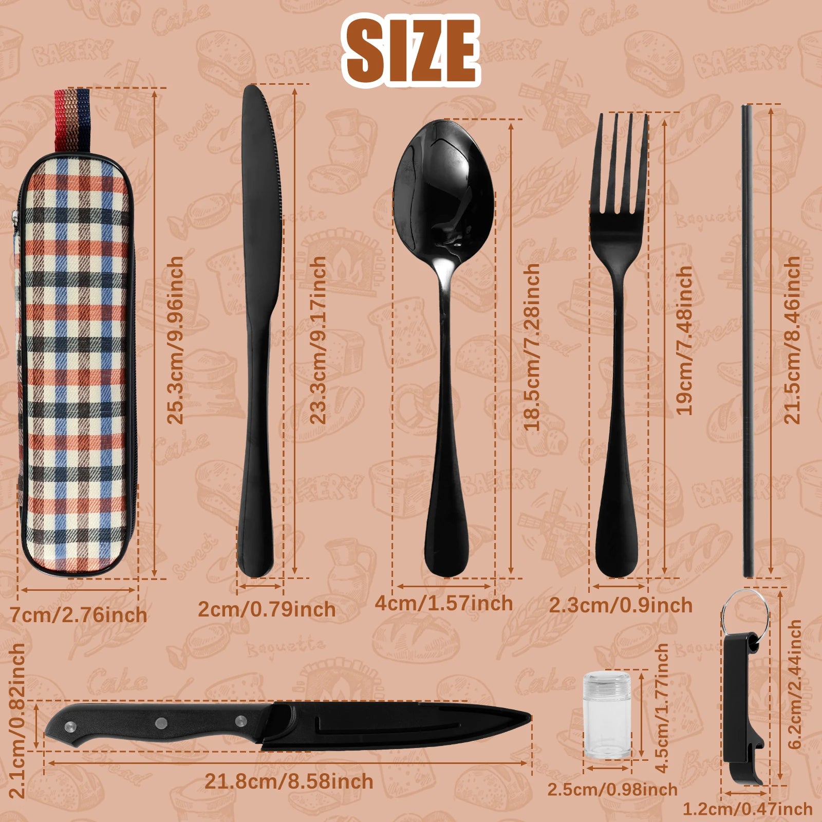 10Pc Travel Cutlery Set with Storage Bag Stainless Steel Travel Utensils Set Portable Camping Silverware Set Travel Flatware Set