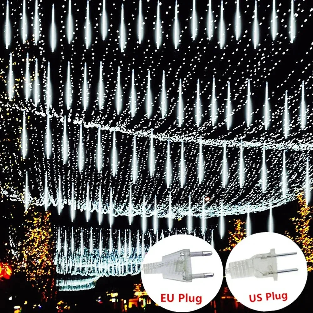 LED Meteor Shower Rain Lights Waterproof Falling Raindrop Fairy String Light Christmas Decoration Outdoor Holiday Party Patio - Evallys.com