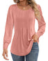 Ficerd Women's Puff Long Sleeve Tunic Tops Pleated Crew Neck Blouses Dressy Casual Loose Fit Fall and Winter Shirts Pink Floral Large - Evallys.com
