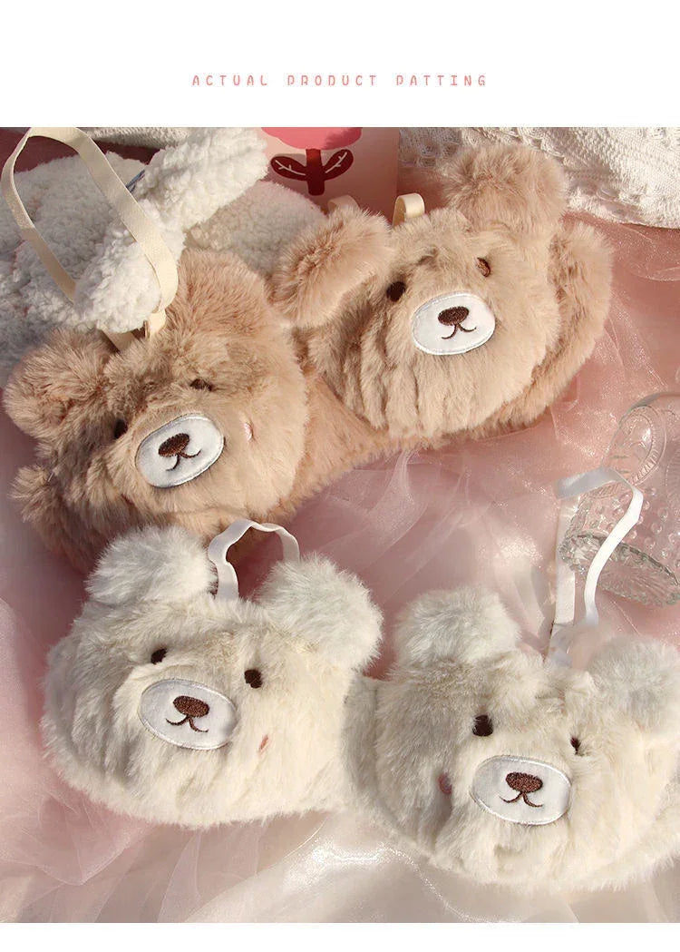 Japanese Girls Winter Soft Ropa Interior Cute Lingerie for Women Cartoon Bear Students Plush Sexy Bras Wireless Thin Bra Set - Evallys.com