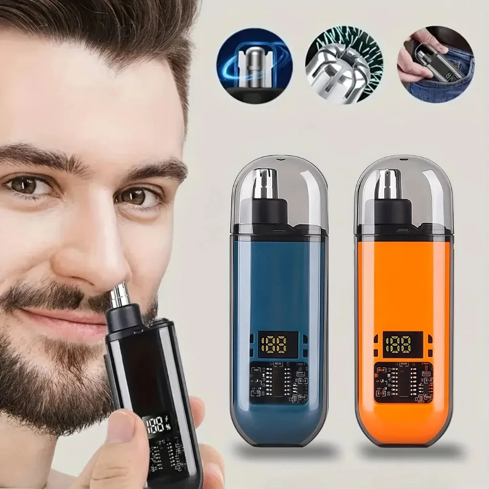 Men's USB Rechargeable Nose Ear Hair Trimmer - 150mAh Fast Charge, Digital Display, Precision Blade, Compact Design