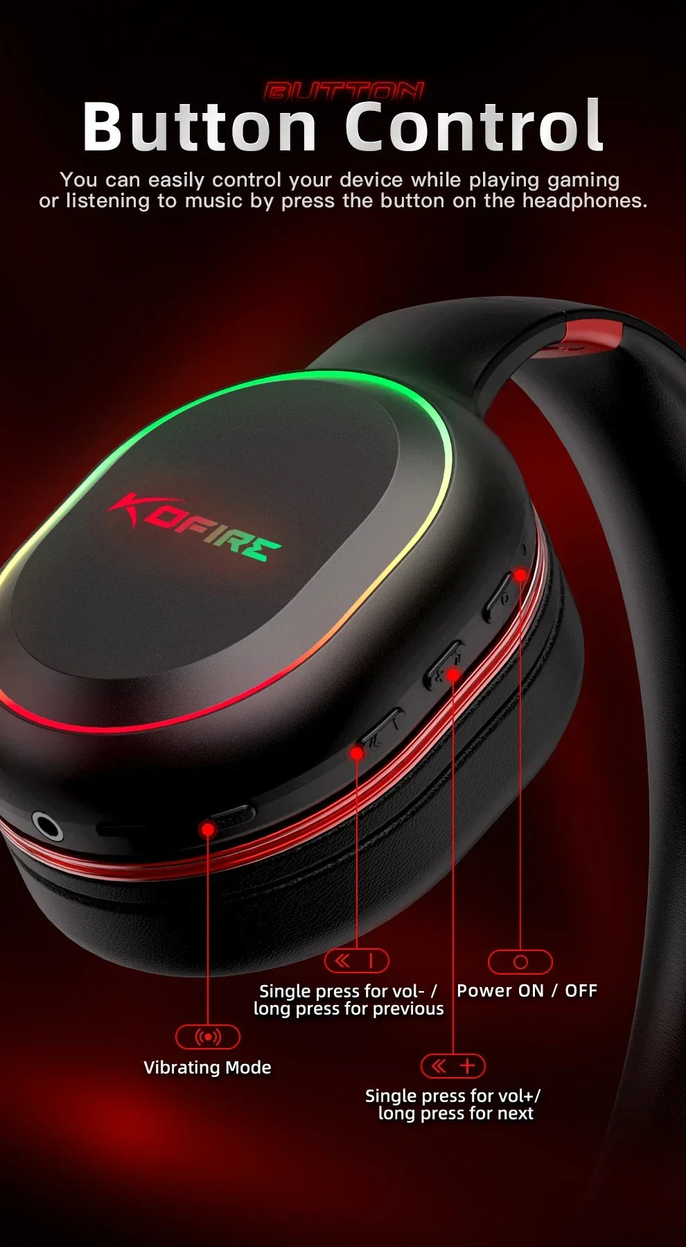 Kofire UG-05 Gaming Headphones 2.4G BT5.0 Wireless Headset With Mic RBG Light Vibration Bluetooth Earphone For PS4 PS5 PC Switch - Evallys.com
