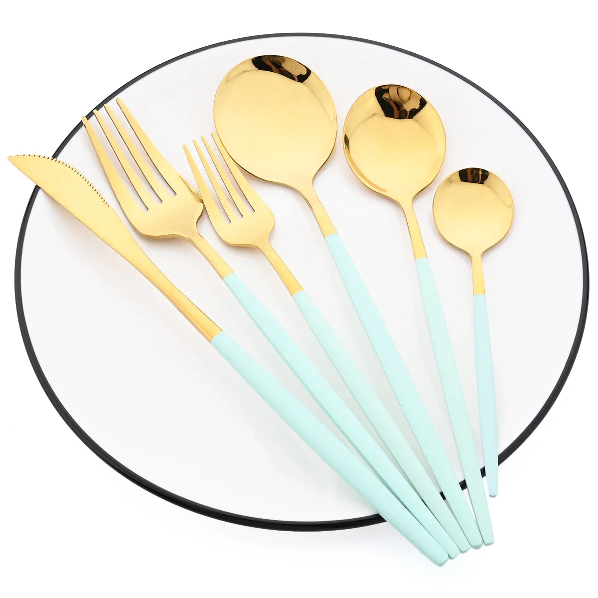 48pcs Black Gold Cutlery Set Knife Fork Coffee Spoon Dinnerware Stainless Steel Tableware Flatware Western Kitchen Silverware