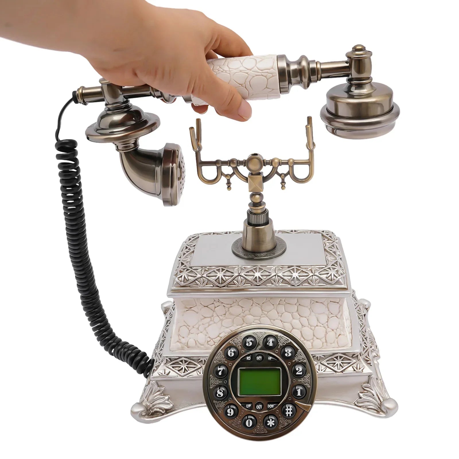 Vintage Telephone, Rotary Dial Desk Phone, Charge Through Telephone Line, Redial Noise-Canceling for Wedding Decorative Art - Evallys.com