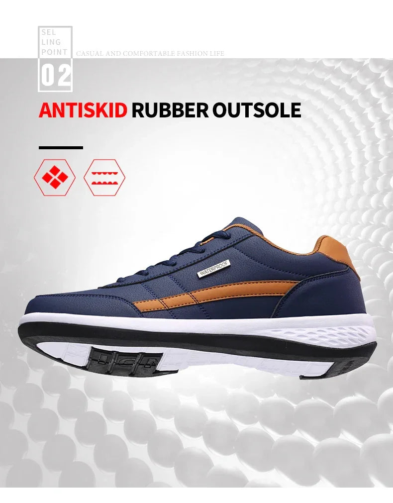 PUAMSS Men’s PU Leather Sneakers – Breathable Casual Non-Slip Shoes - Evallys.com