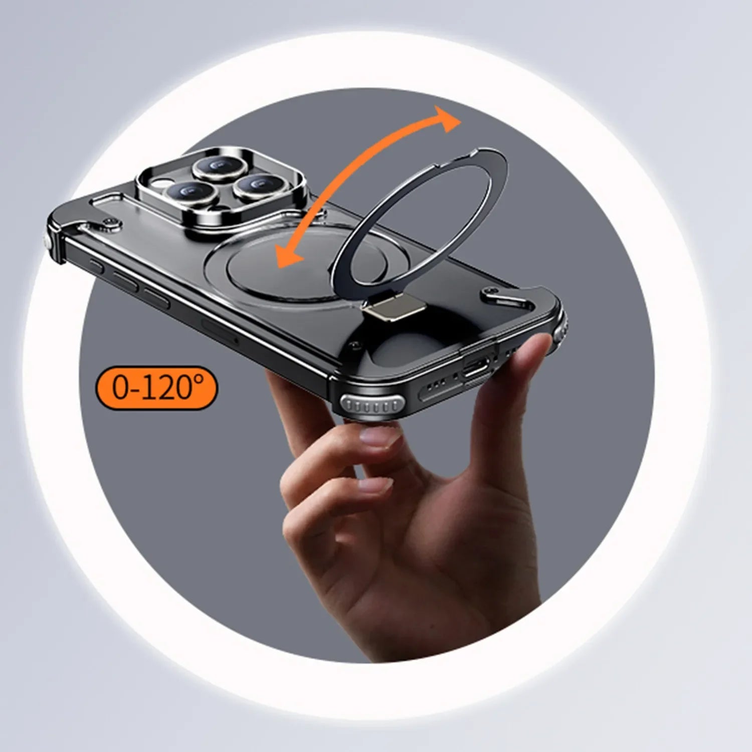 Frameless Aluminum Alloy Kickstand Metal Phone Case for iPhone 13 14 15 16 Pro Max Magsafe Magnetic Ring Stand Shockproof Shell - Evallys.com